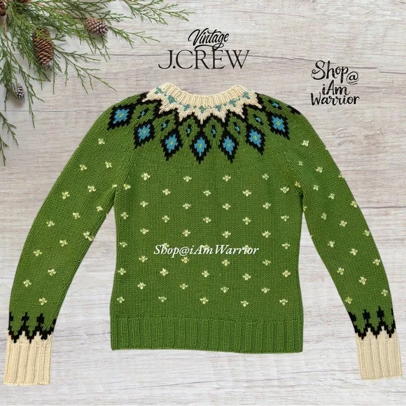 J.Crew vintage apple green Nordic fair isle handknit sweater *shop@iamwarrior - Picture 6 of 11